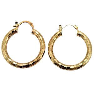 1 3/8 Inch 35mm Hoop Gold Tone Pierced Post Earrings
